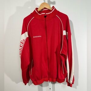 90’s Vintage Diadora Track Jacket Red White Logo Stripe | Made in Macau | Size L